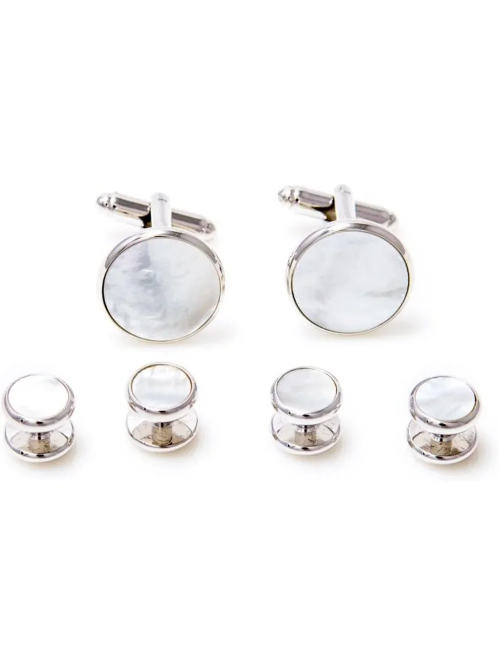 Elegant Mother of Pearl Tuxedo Cufflinks & Studs Set with Gift Box & Cloth